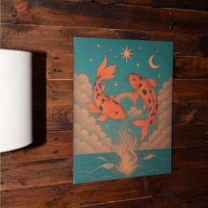 Orange and Green Koi Fish Wall Art